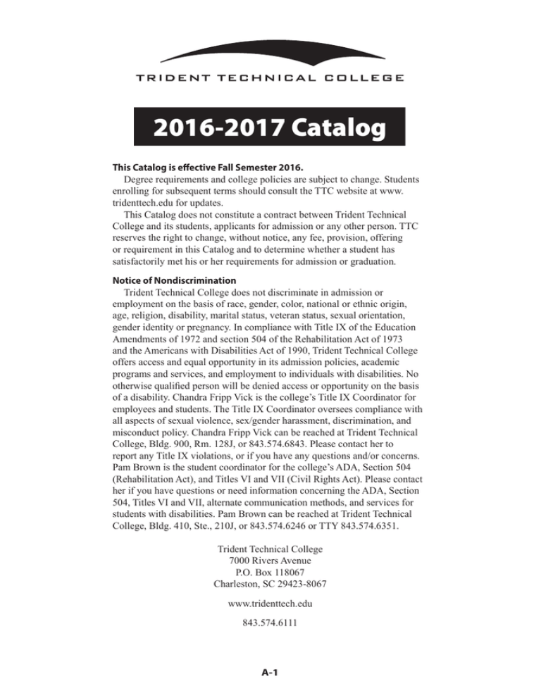 20162017 Catalog Trident Technical College