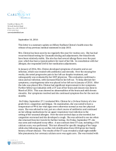 September 14, 2016 This letter is a summary update on Hillary