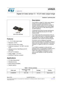 Digital UV index sensor: 0 - 15 UV index output