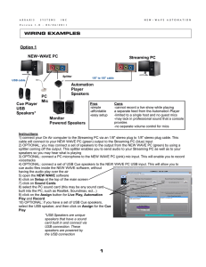 1 WIRING EXAMPLES NEW~WAVE PC Option 1 Streaming PC PC