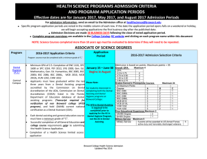 Health Sciences Program Prerequisites Chart