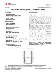 ADC08100 8-Bit, 20 Msps to 100 Msps, 1.3 mW/Msps A/D Converter