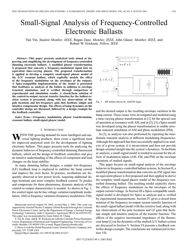 Smallsignal analysis of frequencycontrolled electronic ballasts