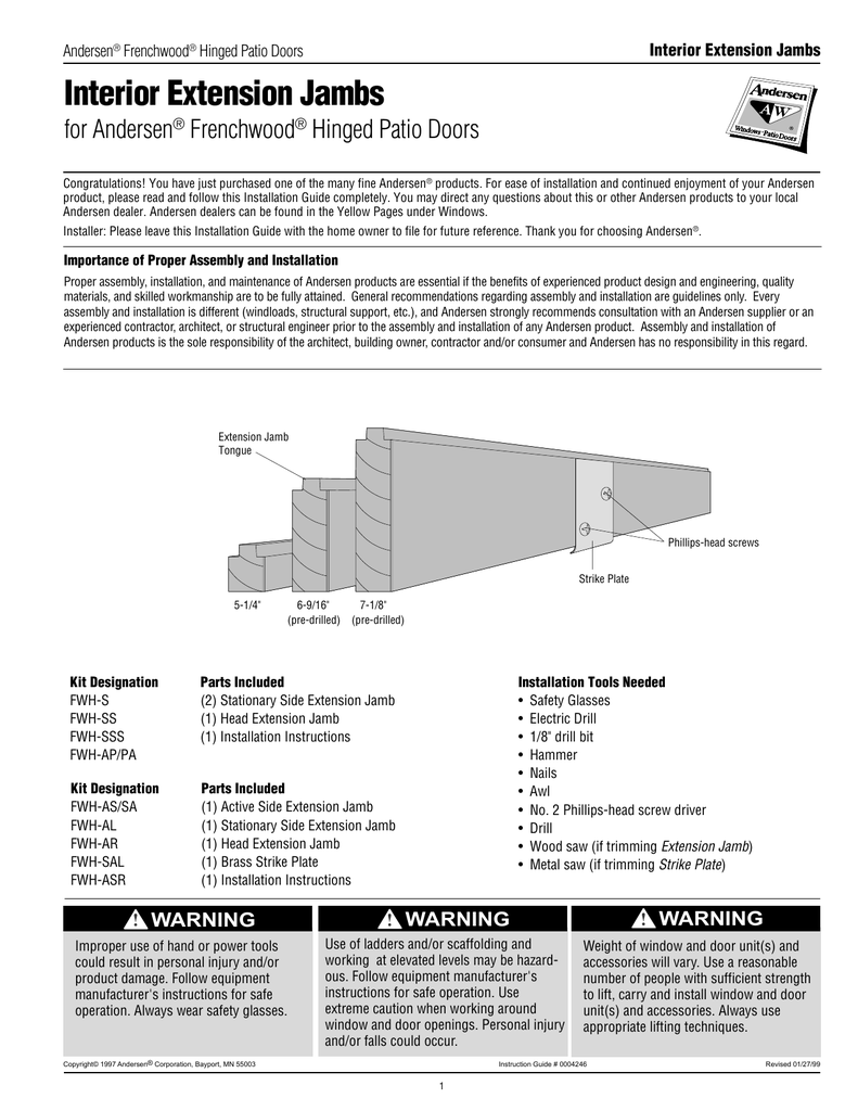 Accessory Guide Patio Doors Interior Extension Jambs