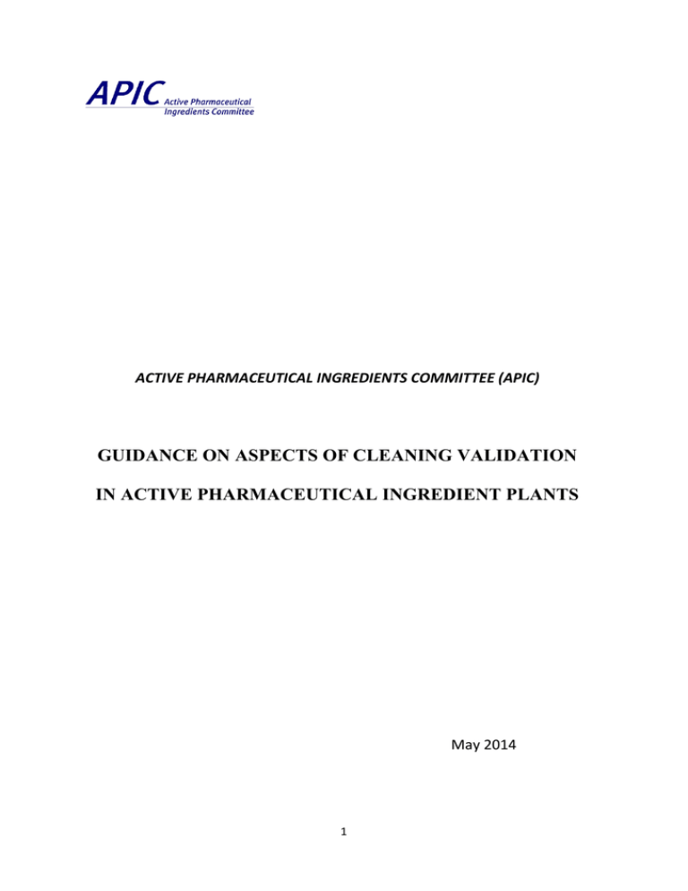guidance on aspects of cleaning validation in active Apic