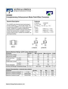 AO4600 Complementary Enhancement Mode Field Effect Transistor