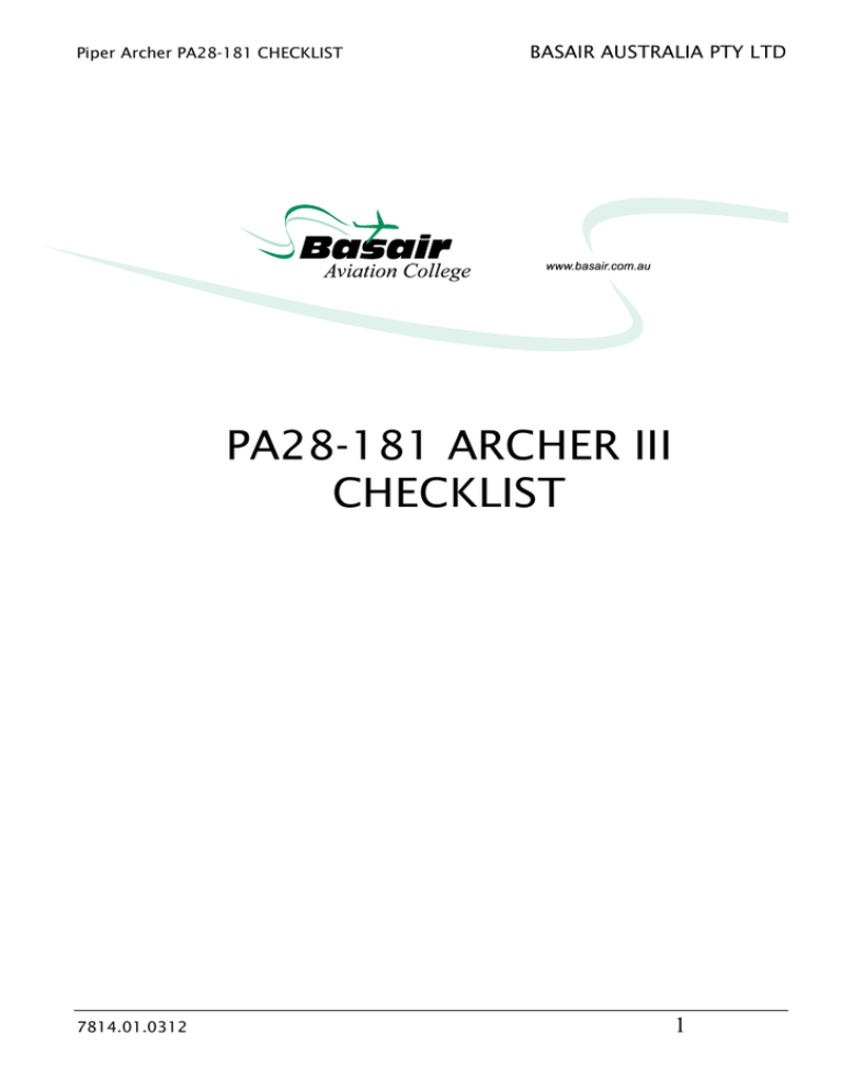 PA28181 ARCHER III CHECKLIST