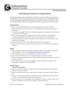 Self-Editing Checklist for College Writers