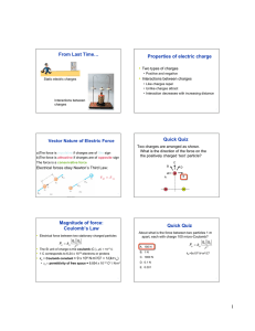 1 From Last Time… Properties of electric charge Quick Quiz