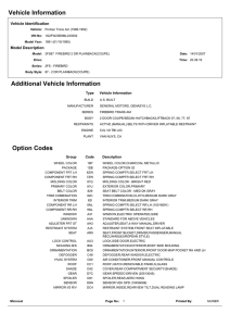 Additional Vehicle Information Option Codes Vehicle