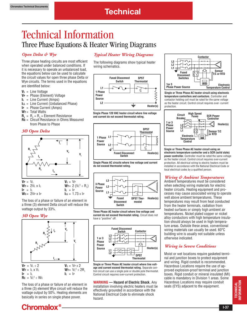 Chromalox Three Phase Equations And Heater Wiring Diagrams