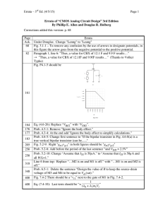 Errata – 3rd Ed. (4/5/15) Page 1 Errata of “CMOS Analog Circuit