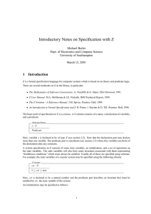 Introductory Notes on Specification with Z