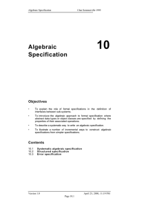 Algebraic Specification - Systems, software and technology