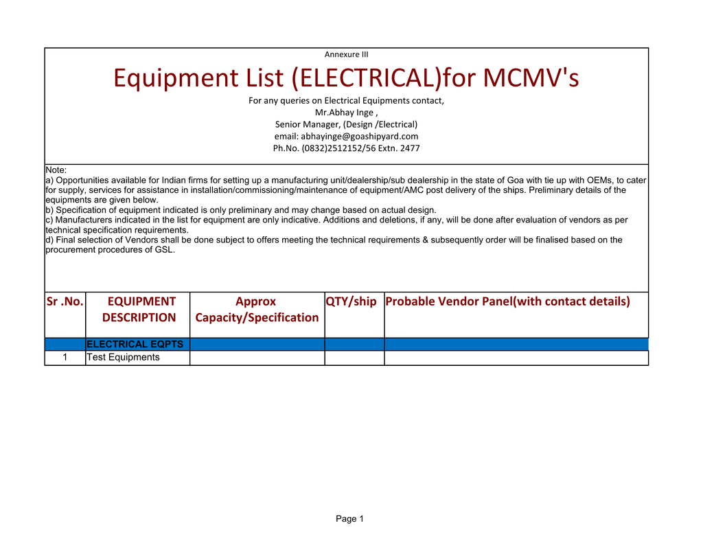 electrical-equipment-list