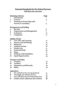 National Standards for Pre-School Services Full day care services