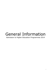 General Information Admission to Higher Education
