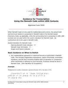 Provisional Guidance for Transcription Using the Nemeth Code