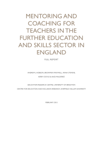 Mentoring and coaching for teachers in the Further Education and