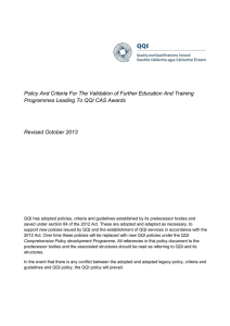 Policy And Criteria For The Validation of Further Education