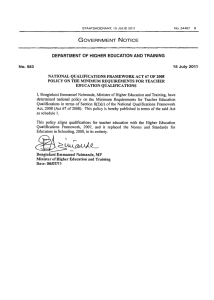 Policy on minimum requirements for teacher education qualifications