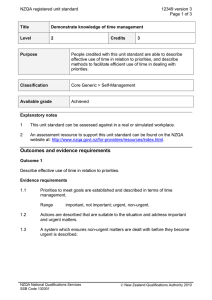 Outcomes and evidence requirements