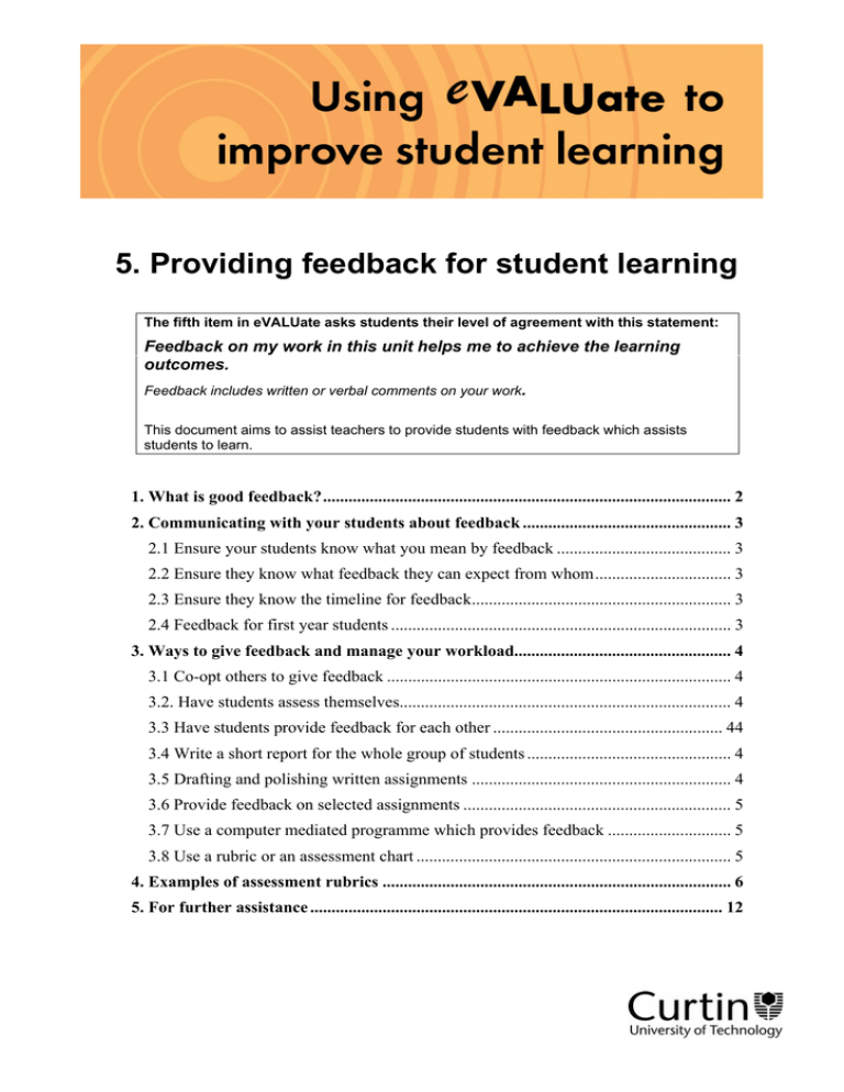 5. Providing Feedback For Student Learning - EVALUate