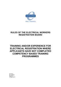 Training and/or experience for electrical registration when applicants