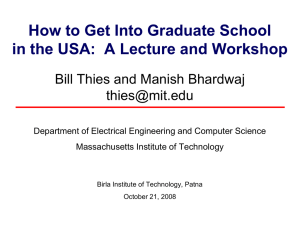 How to Get Into Graduate School in the USA: A Lecture and Workshop