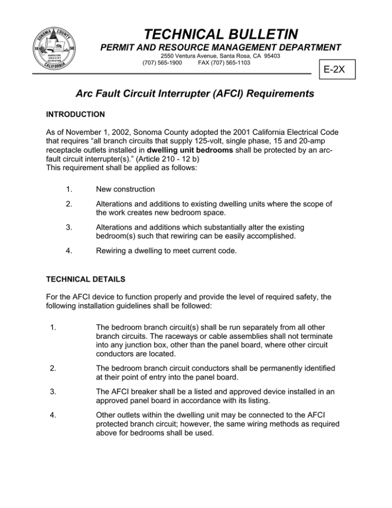 Arc Fault Circuit Interrupter (AFCI) Requirements