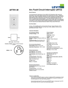 Leviton AFTR1-W Arc Fault Circuit Interrupter Receptacle Spec Sheet