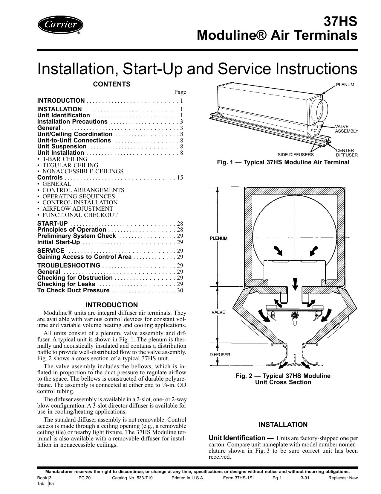 Installation Start Up And Service Instructions