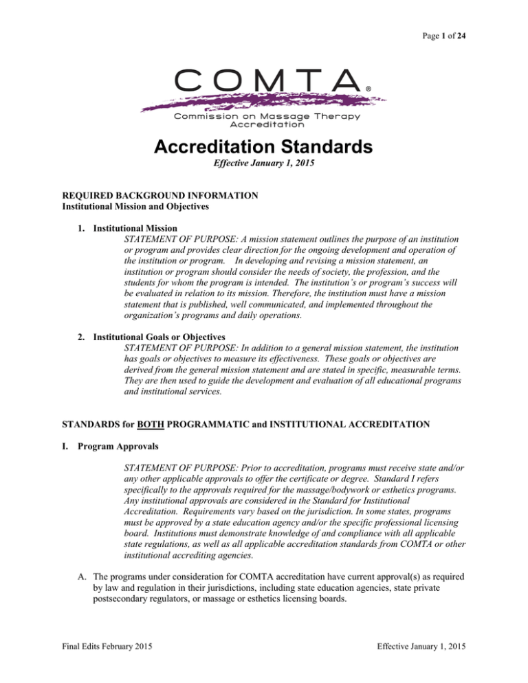 COMTA Accreditation Standards List_Effective 2015_01