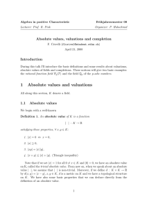 1 Absolute values and valuations - D-MATH