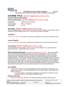 Course Outcome Summary Exit Learning Outcomes Faculty Action