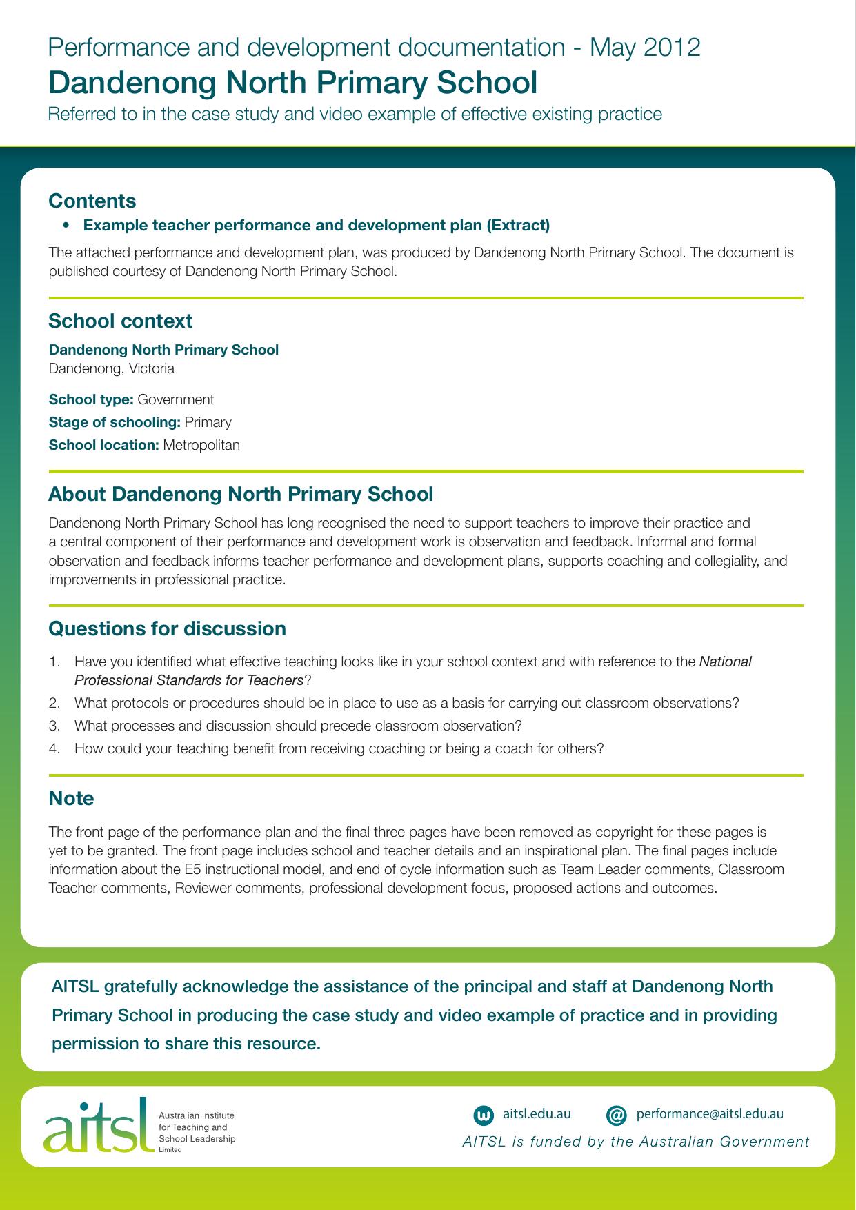 Example Teacher Performance And Development Plan