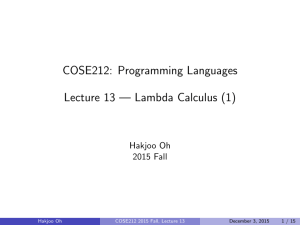 Lecture 13 — Lambda Calculus (1)