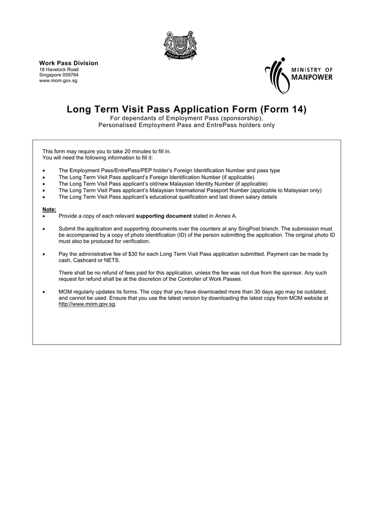 ica long term visit pass form 14