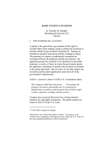 BASIC PATENT LAW ISSUES by Timothy M. Murphy1 Bromberg
