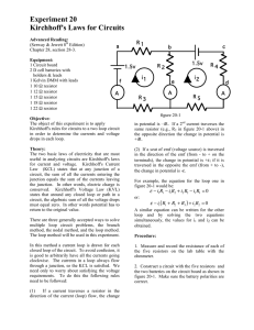 Experiment 20 Kirchhoff`s Laws for Circuits