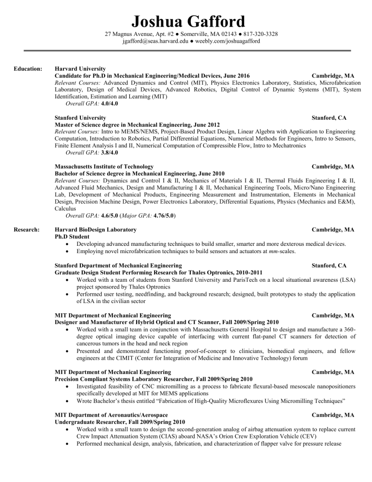 Curriculum Vitae Harvard University