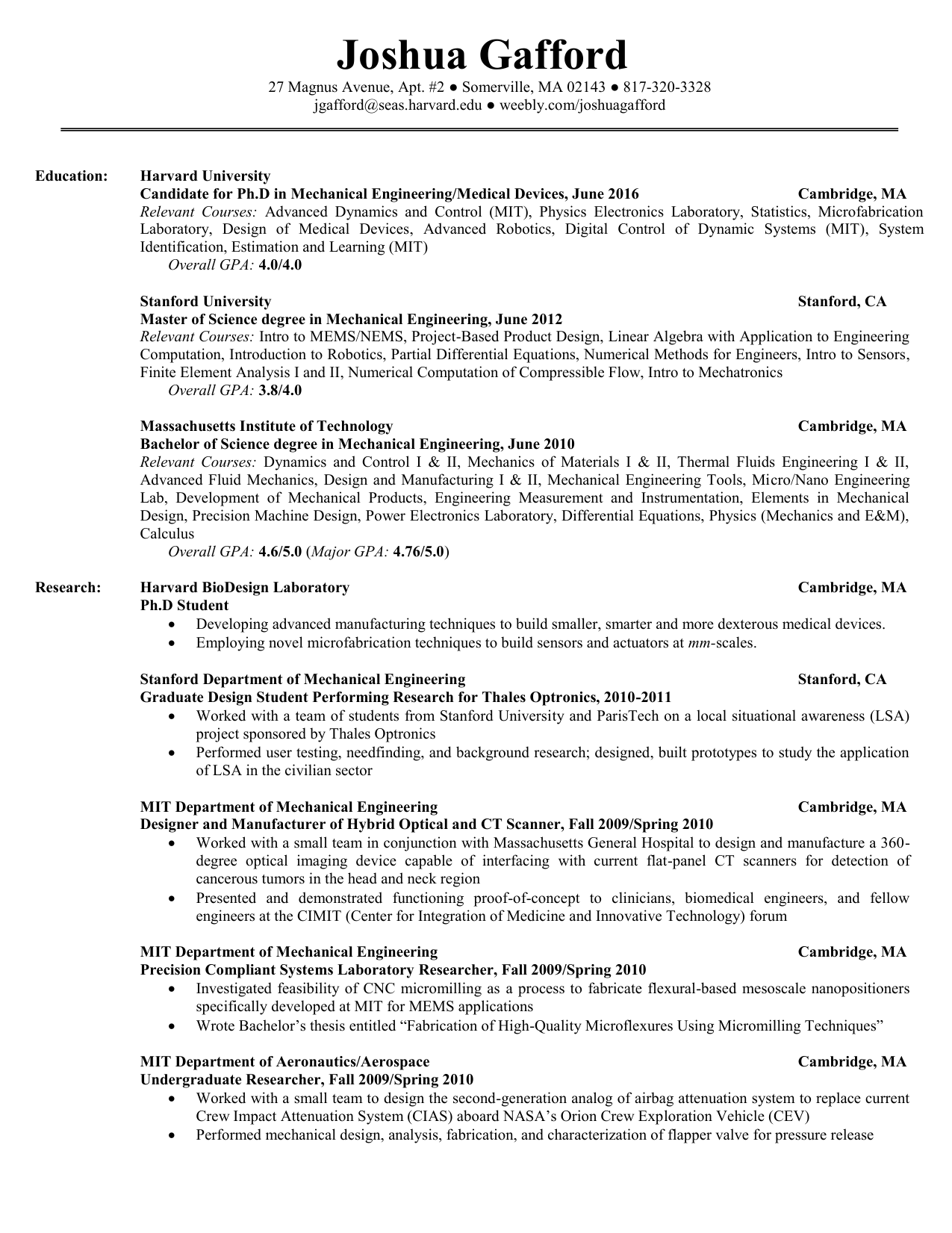 best resume format harvard