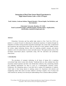 Integration of Real-Time Sensor Based Experiments in High School