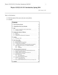 Physics 123/223, ES 153: Introduction, Spring 2016 Contents