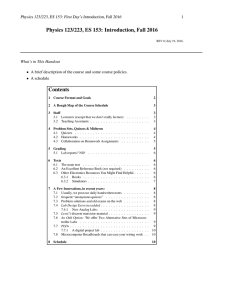 Physics 123/223, ES 153: Introduction, Fall 2016 Contents