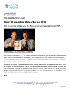 Inc. 5000 - by Hardy Diagnostics