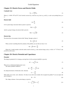 Useful Equations Chapter 19: Electric Forces and Electric Fields