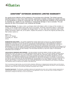 AIRSTONE® EXTERIOR ADHESIVE LIMITED WARRANTY