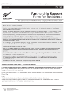 Partnership Support Form for Residence (INZ 1178)
