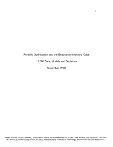 Portfolio Optimization and the Endurance Investors` Case 15.060